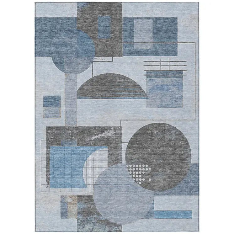 10' X 14' Blue And Gray Geometric Washable Indoor Outdoor Area Rug