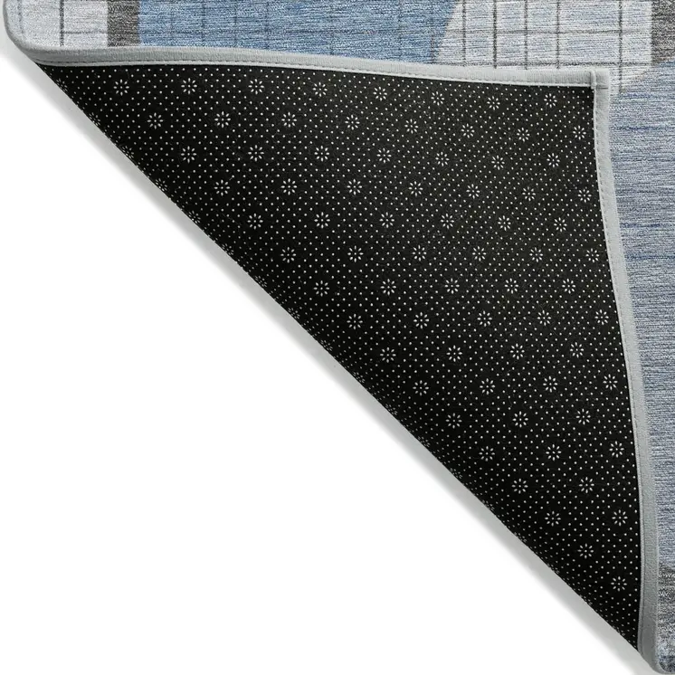 10' X 14' Blue And Gray Geometric Washable Indoor Outdoor Area Rug