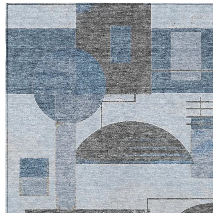 10' X 14' Blue And Gray Geometric Washable Indoor Outdoor Area Rug