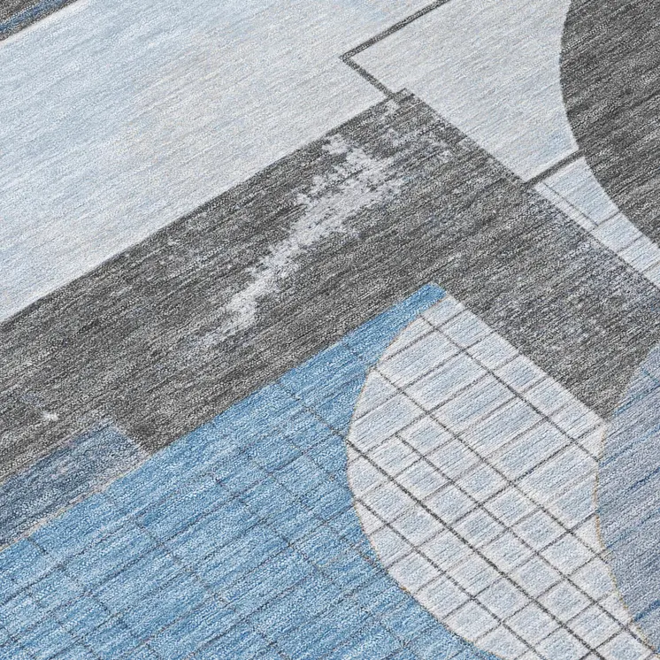 10' X 14' Blue And Gray Geometric Washable Indoor Outdoor Area Rug