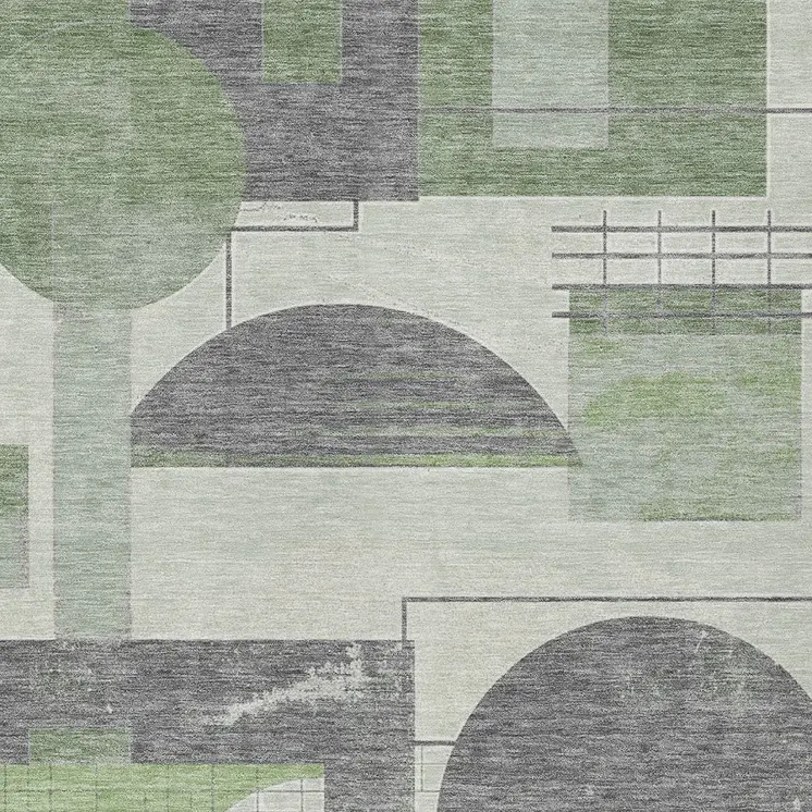 3' X 5' Green Gray And Ivory Geometric Washable Indoor Outdoor Area Rug