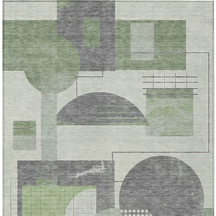 5' X 8' Green Gray And Ivory Geometric Washable Indoor Outdoor Area Rug