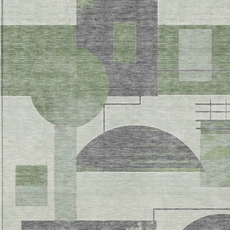 5' X 8' Green Gray And Ivory Geometric Washable Indoor Outdoor Area Rug