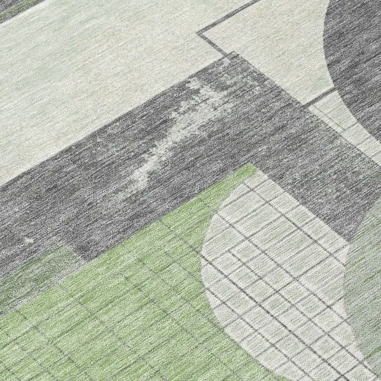 8' Green Gray And Ivory Round Geometric Washable Indoor Outdoor Area Rug