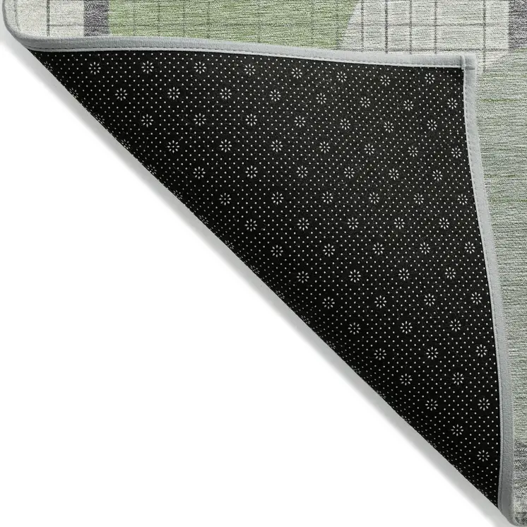 8' X 10' Green Gray And Ivory Geometric Washable Indoor Outdoor Area Rug