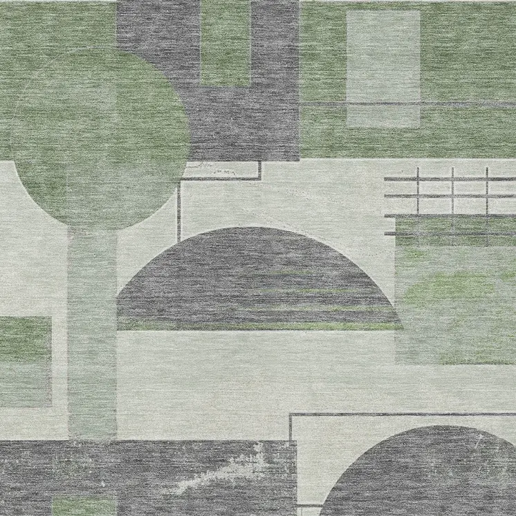8' X 10' Green Gray And Ivory Geometric Washable Indoor Outdoor Area Rug