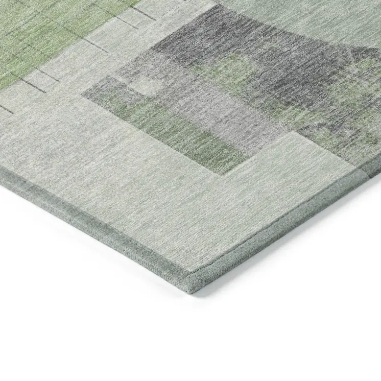 10' X 14' Green Gray And Ivory Geometric Washable Indoor Outdoor Area Rug