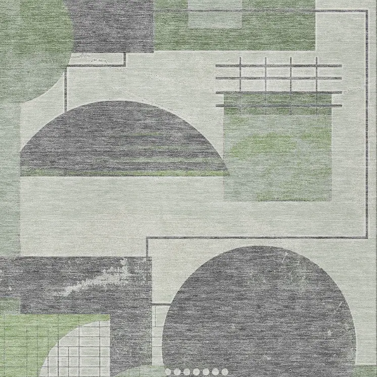 10' X 14' Green Gray And Ivory Geometric Washable Indoor Outdoor Area Rug