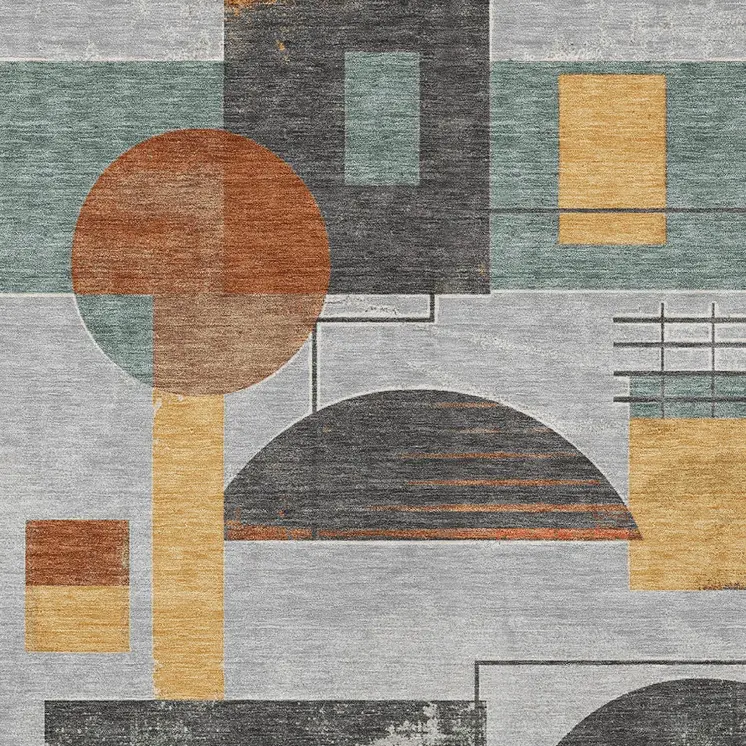 3' X 5' Gray Gold And Orange Geometric Washable Indoor Outdoor Area Rug
