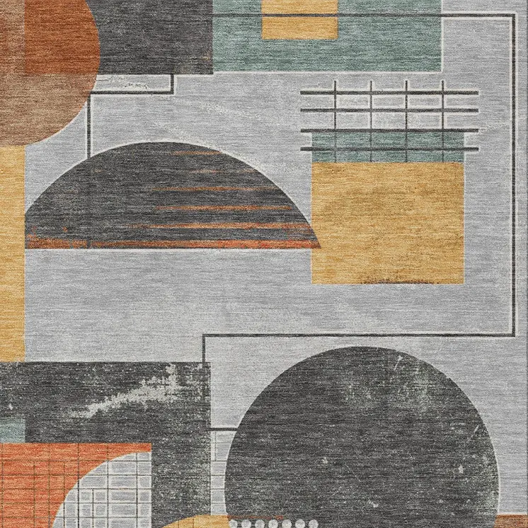 5' X 8' Gray Gold And Orange Geometric Washable Indoor Outdoor Area Rug