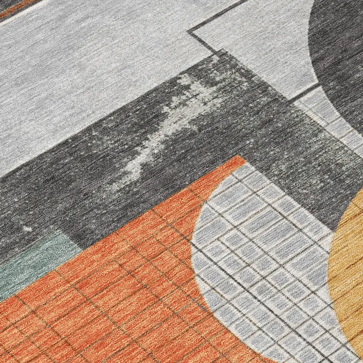 5' X 8' Gray Gold And Orange Geometric Washable Indoor Outdoor Area Rug