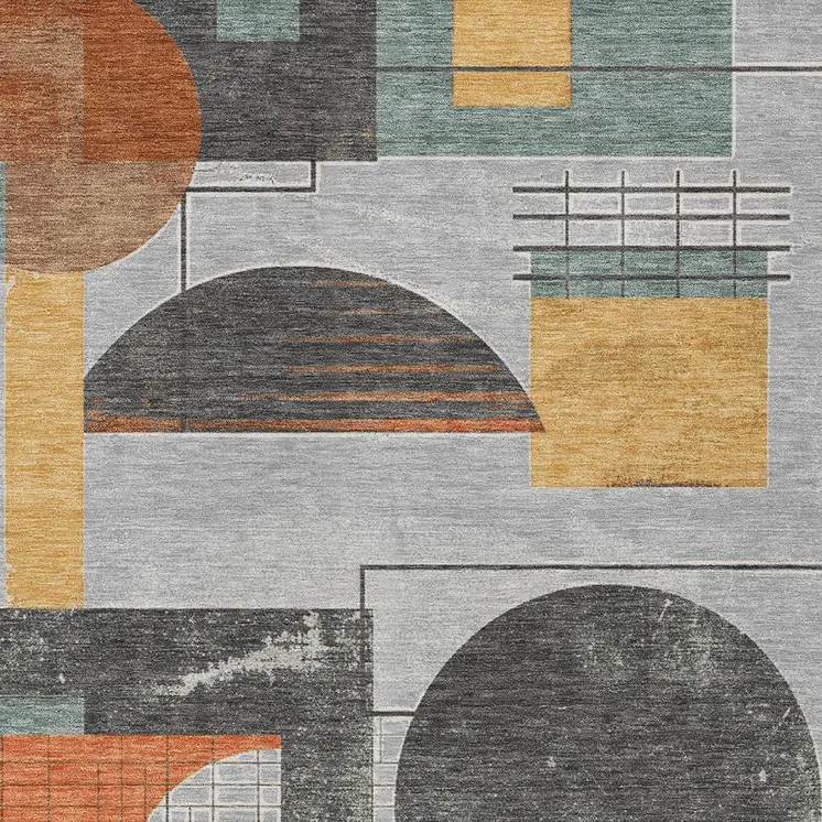 8' X 10' Gray Gold And Orange Geometric Washable Indoor Outdoor Area Rug