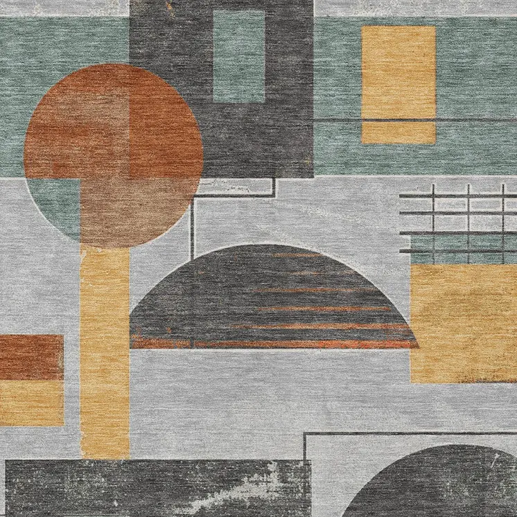 10' X 14' Gray Gold And Orange Geometric Washable Indoor Outdoor Area Rug
