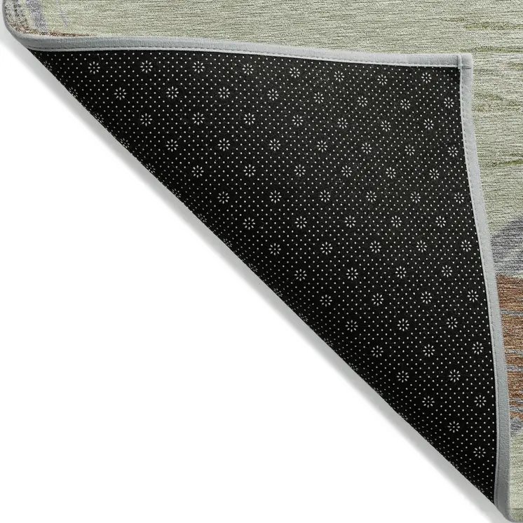 5' X 8' Artichoke Green Copper And Gray Striped Washable Indoor Outdoor Area Rug