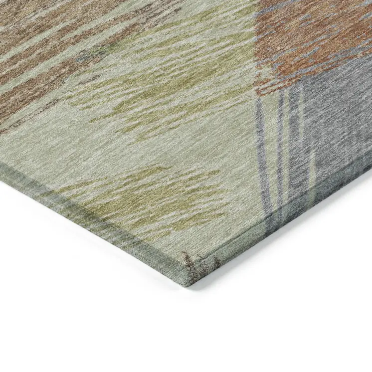 5' X 8' Artichoke Green Copper And Gray Striped Washable Indoor Outdoor Area Rug