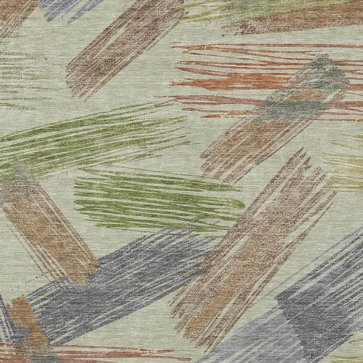 5' X 8' Artichoke Green Copper And Gray Striped Washable Indoor Outdoor Area Rug