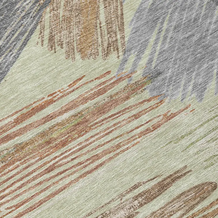 8' Artichoke Green Copper And Gray Round Striped Washable Indoor Outdoor Area Rug