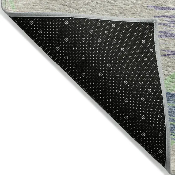 5' X 8' Beige Purple And Taupe Striped Washable Indoor Outdoor Area Rug