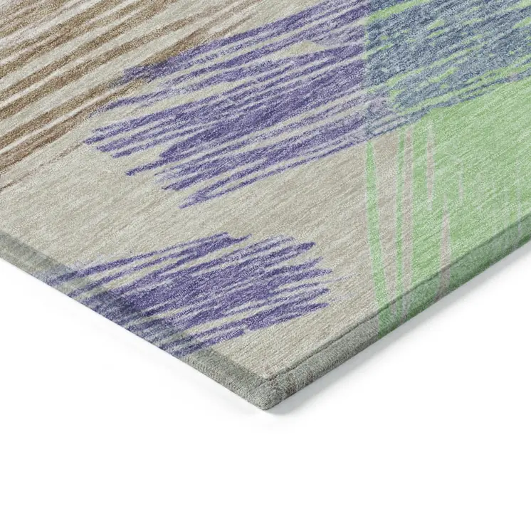 9' X 12' Beige Purple And Taupe Striped Washable Indoor Outdoor Area Rug