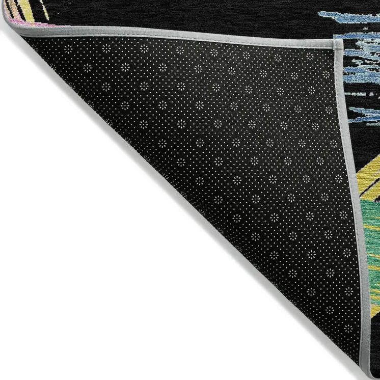 8' X 10' Black Pink Yellow Orange And Blue Striped Washable Indoor Outdoor Area Rug
