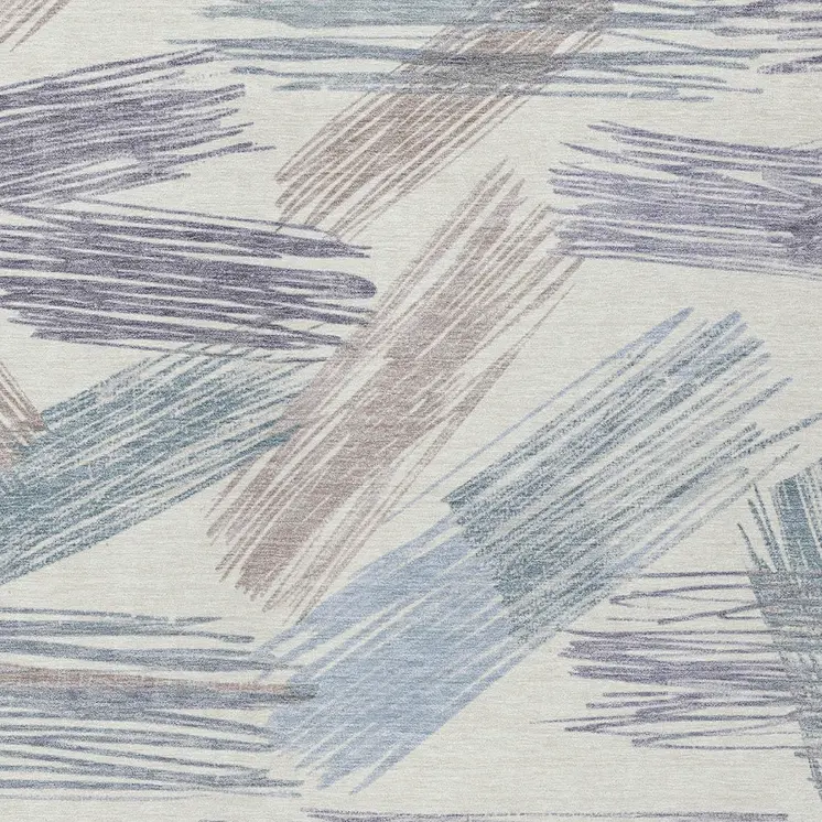 3' X 5' Ivory Taupe And Blue Striped Washable Indoor Outdoor Area Rug