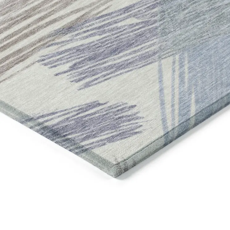 5' X 8' Ivory Taupe And Blue Striped Washable Indoor Outdoor Area Rug