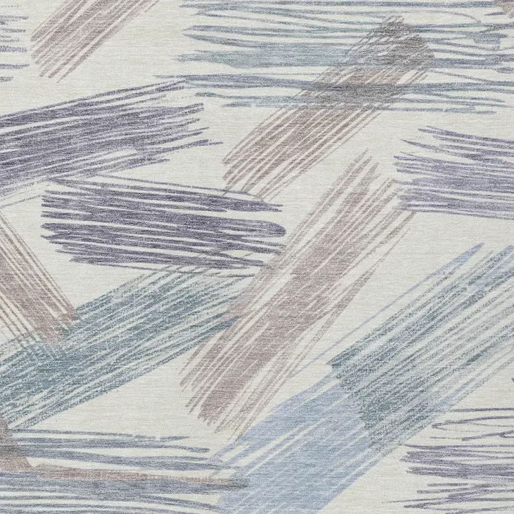 9' X 12' Ivory Taupe And Blue Striped Washable Indoor Outdoor Area Rug