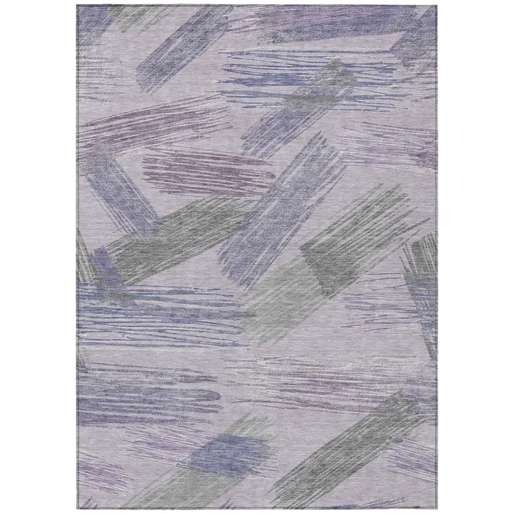 3' X 5' Lavender Lilac And Ivory Striped Washable Indoor Outdoor Area Rug