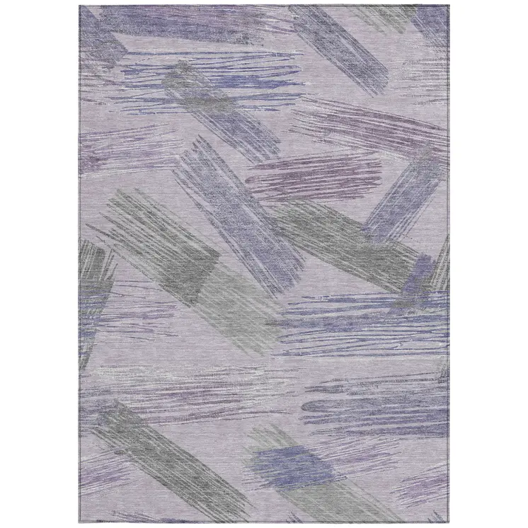3' X 5' Lavender Lilac And Ivory Striped Washable Indoor Outdoor Area Rug