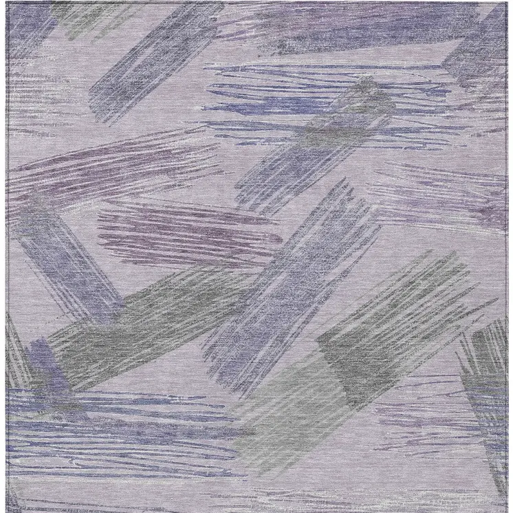 9' X 12' Lavender Lilac And Ivory Striped Washable Indoor Outdoor Area Rug