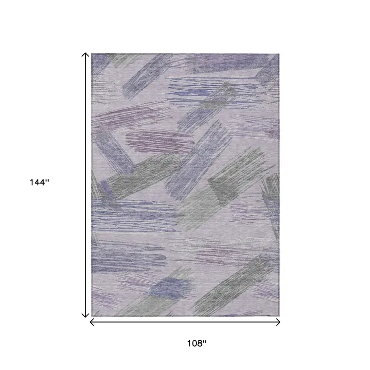 9' X 12' Lavender Lilac And Ivory Striped Washable Indoor Outdoor Area Rug