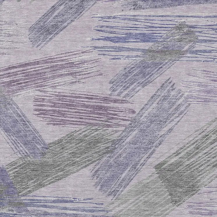 9' X 12' Lavender Lilac And Ivory Striped Washable Indoor Outdoor Area Rug