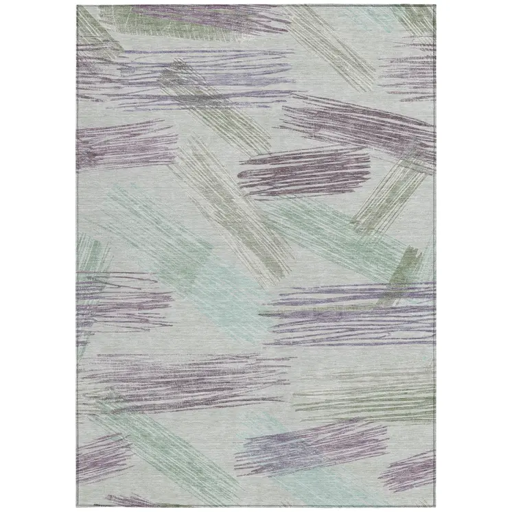 5' X 8' Sage Lavender And Mint Green Striped Washable Indoor Outdoor Area Rug