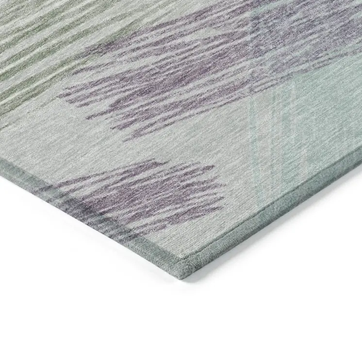 5' X 8' Sage Lavender And Mint Green Striped Washable Indoor Outdoor Area Rug