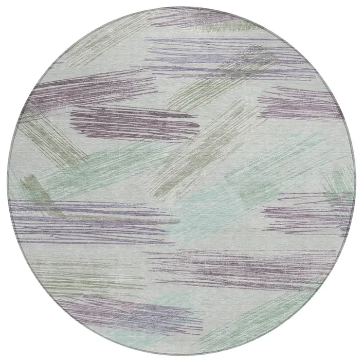 8' Sage Lavender And Mint Green Round Striped Washable Indoor Outdoor Area Rug