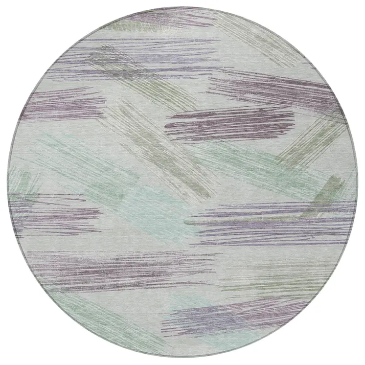 8' Sage Lavender And Mint Green Round Striped Washable Indoor Outdoor Area Rug