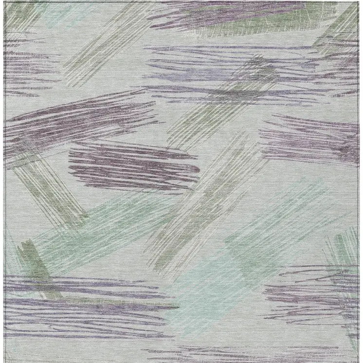 10' X 14' Sage Lavender And Mint Green Striped Washable Indoor Outdoor Area Rug
