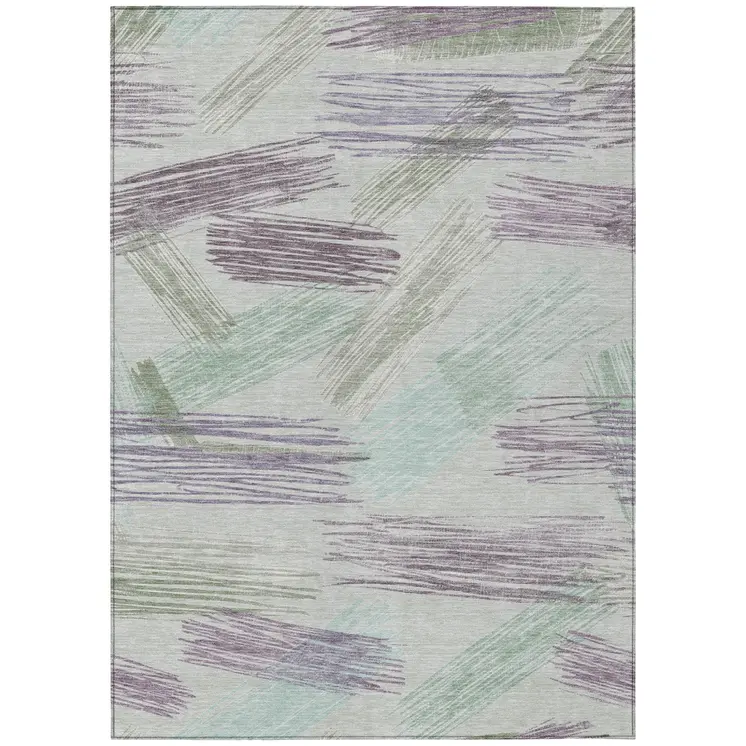 10' X 14' Sage Lavender And Mint Green Striped Washable Indoor Outdoor Area Rug