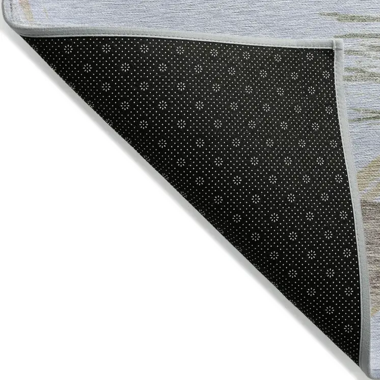 3' X 5' Sky Blue Taupe And Olive Green Striped Washable Indoor Outdoor Area Rug