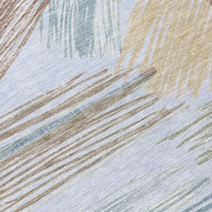 3' X 5' Sky Blue Taupe And Olive Green Striped Washable Indoor Outdoor Area Rug