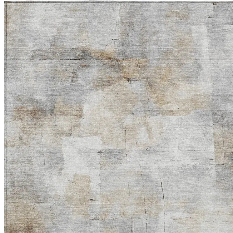 8' X 10' Beige Gray And Khaki Abstract Washable Indoor Outdoor Area Rug