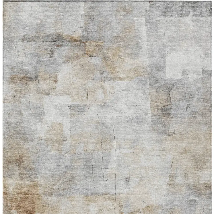 9' X 12' Beige Gray And Khaki Abstract Washable Indoor Outdoor Area Rug