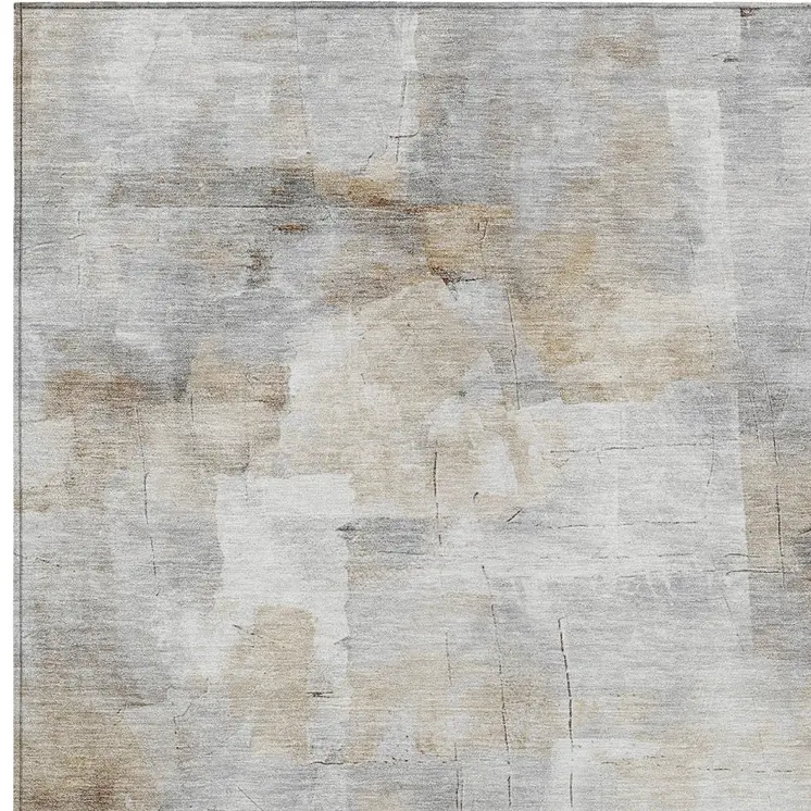 9' X 12' Beige Gray And Khaki Abstract Washable Indoor Outdoor Area Rug