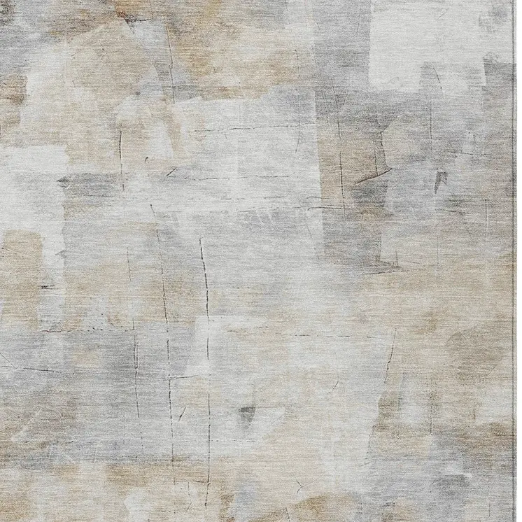 10' X 14' Beige Gray And Khaki Abstract Washable Indoor Outdoor Area Rug