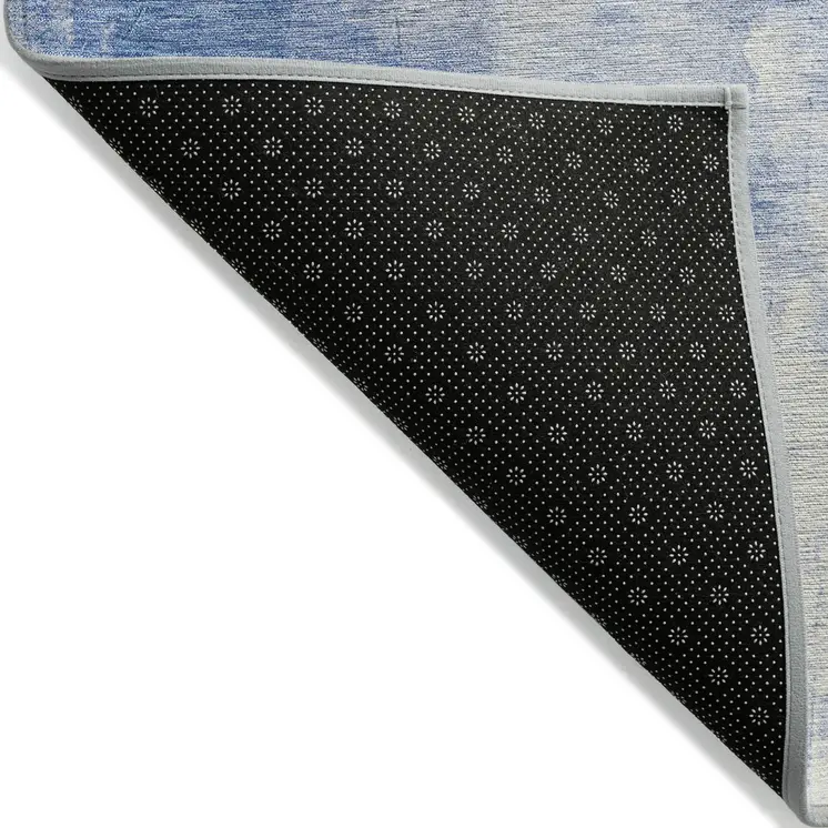 5' X 8' Denim Blue Gray And Ivory Abstract Washable Indoor Outdoor Area Rug
