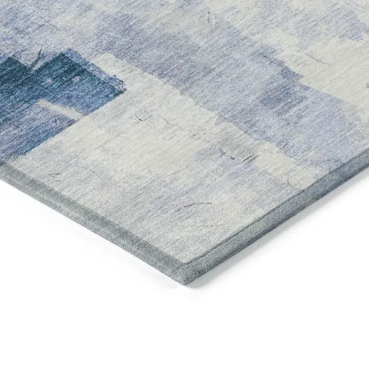 5' X 8' Denim Blue Gray And Ivory Abstract Washable Indoor Outdoor Area Rug