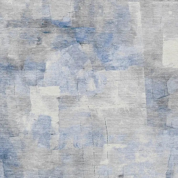 5' X 8' Denim Blue Gray And Ivory Abstract Washable Indoor Outdoor Area Rug
