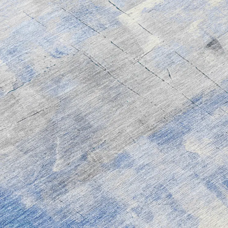 8' Denim Blue Gray And Ivory Round Abstract Washable Indoor Outdoor Area Rug