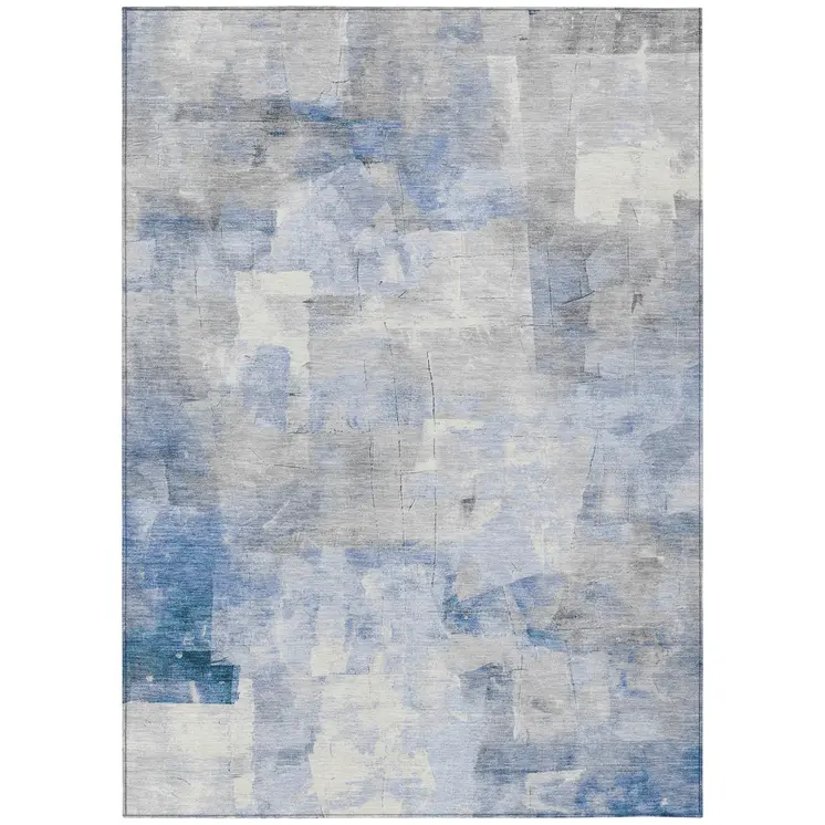 10' X 14' Denim Blue Gray And Ivory Abstract Washable Indoor Outdoor Area Rug