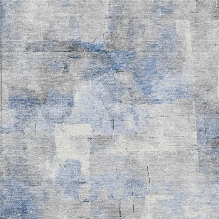 10' X 14' Denim Blue Gray And Ivory Abstract Washable Indoor Outdoor Area Rug
